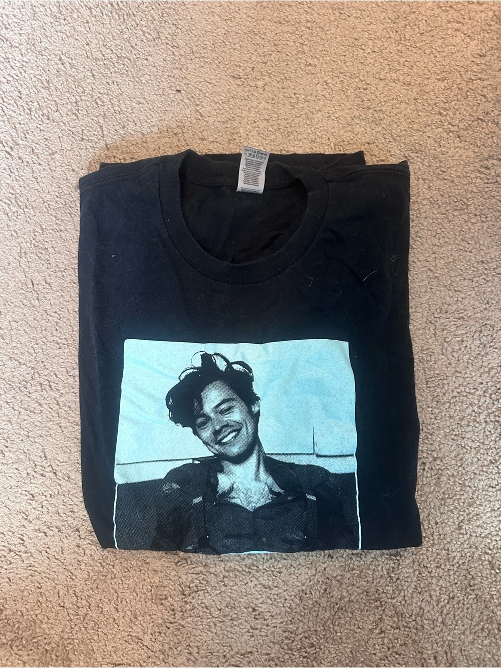 Black Graphic Harry Styles Love on Tour T‑Shirt with Light Blue Photo Print